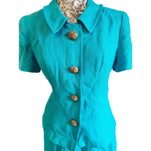 DONNA MORGAN 2pc teal short sleeve suit sz 6 **read*** - Picture 2 of 13